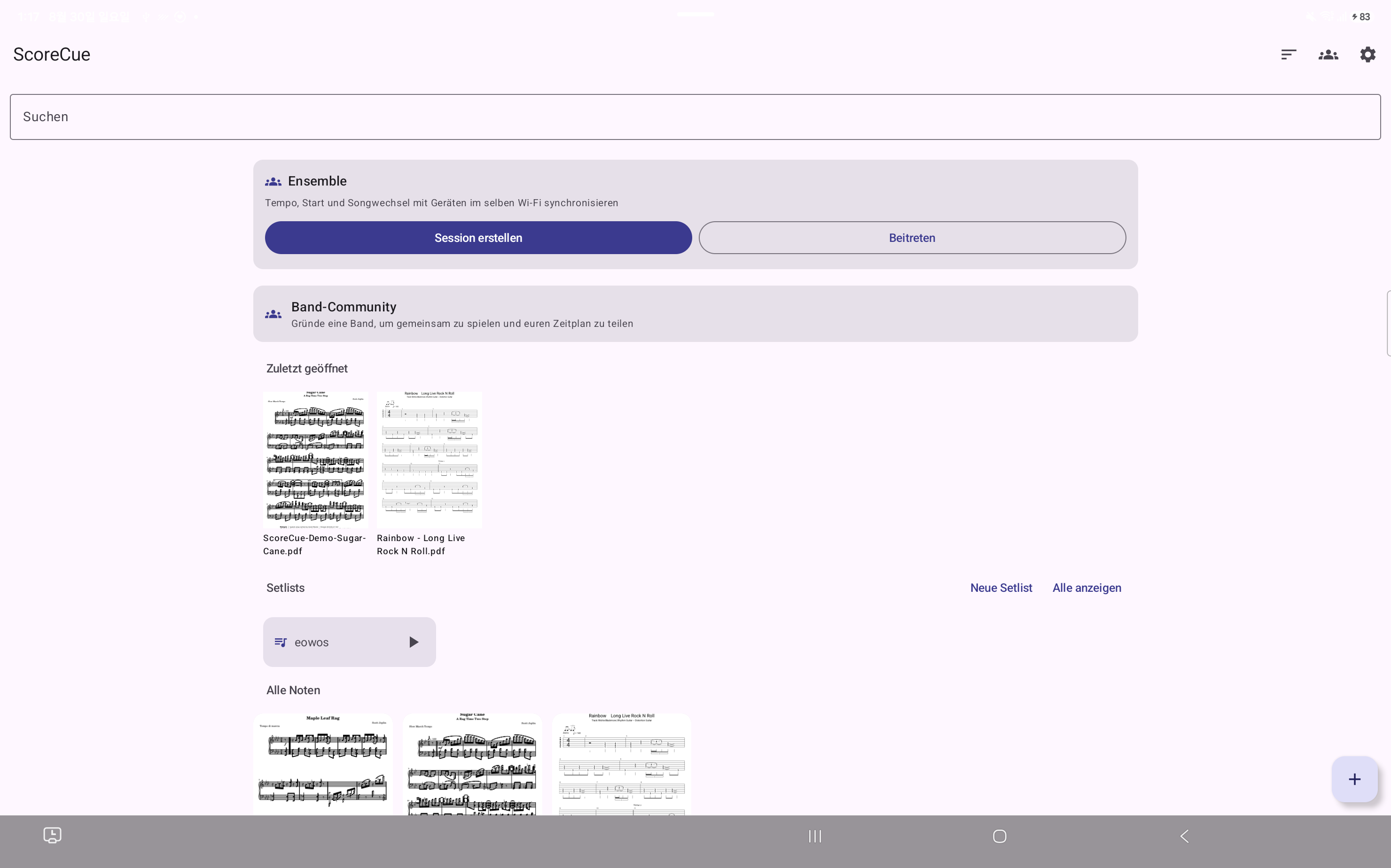ScoreCue-Android-Bibliothek auf Deutsch