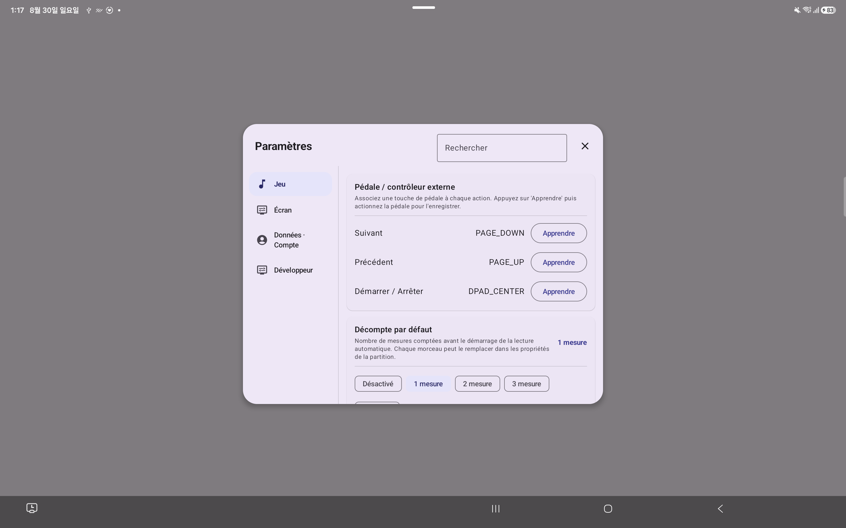 Réglages ScoreCue Android en français